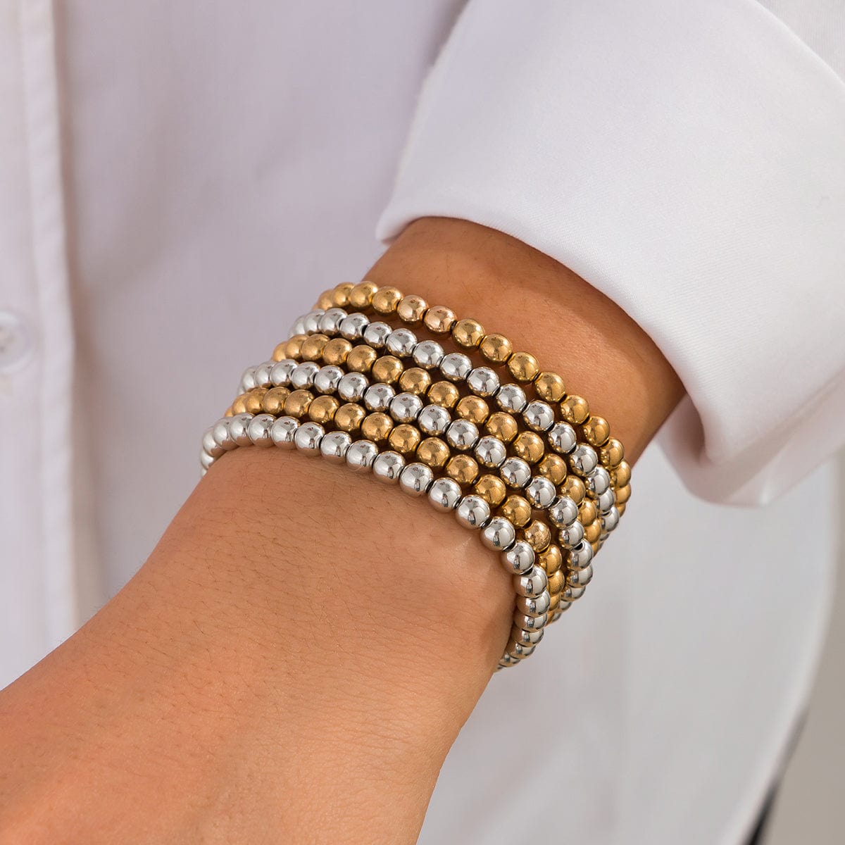 6 Pcs Two Tone Ball Chain Stackable Bracelet Set - ArtGalleryZen