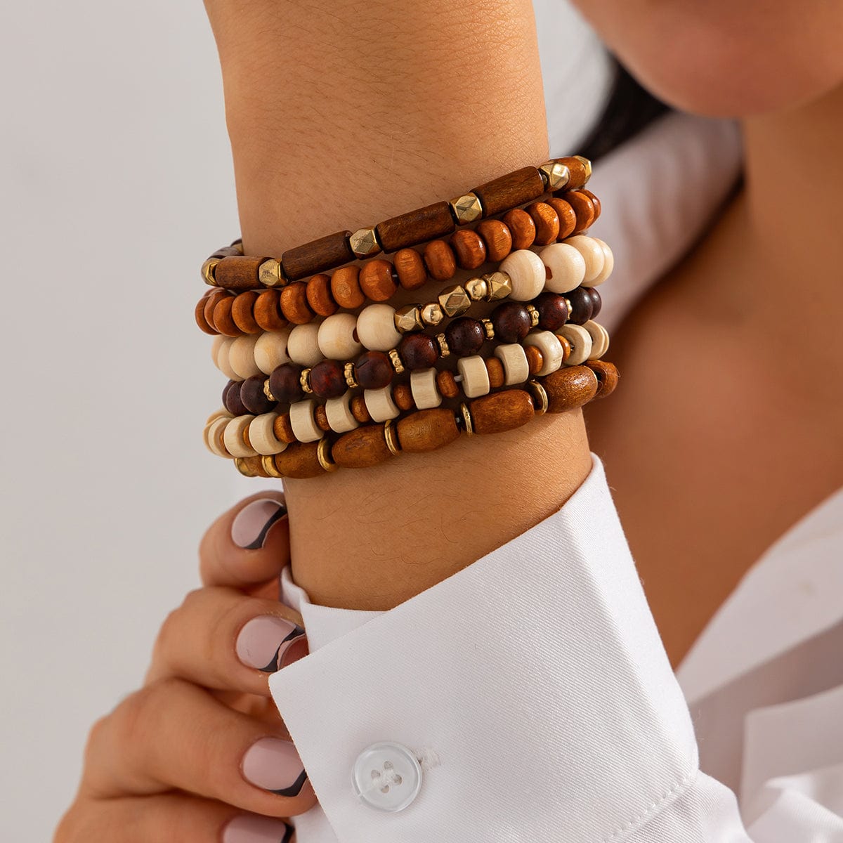 6 Pcs Vintage Wood Beaded Strench Bracelet Set - ArtGalleryZen