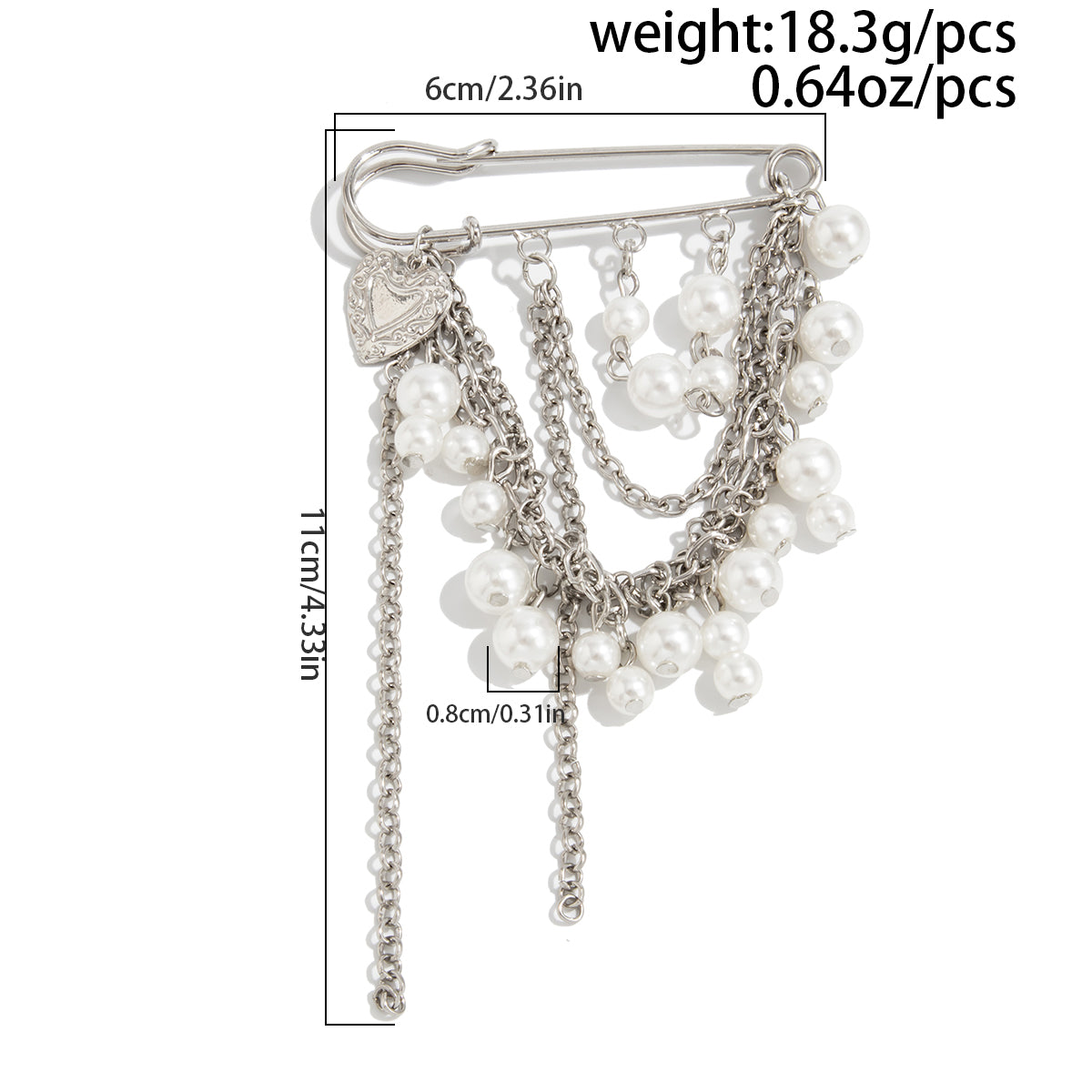 Elegant Pearl Heart Tassel Trouser Pin