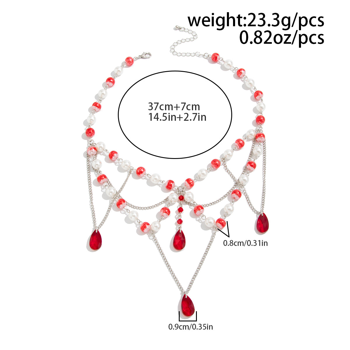 Gothic Layered Crystal Tassel Dripping Blood Pearl Chain Choker Necklace