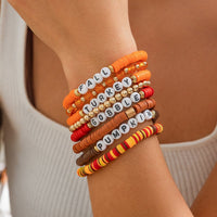 Thumbnail for 8 Pcs Thanksgiving Theme Crystal Letter Polymer Clay Beaded Stackable Bracelet Set - ArtGalleryZen