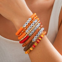 Thumbnail for 8 Pcs Thanksgiving Theme Crystal Letter Polymer Clay Beaded Stackable Bracelet Set - ArtGalleryZen