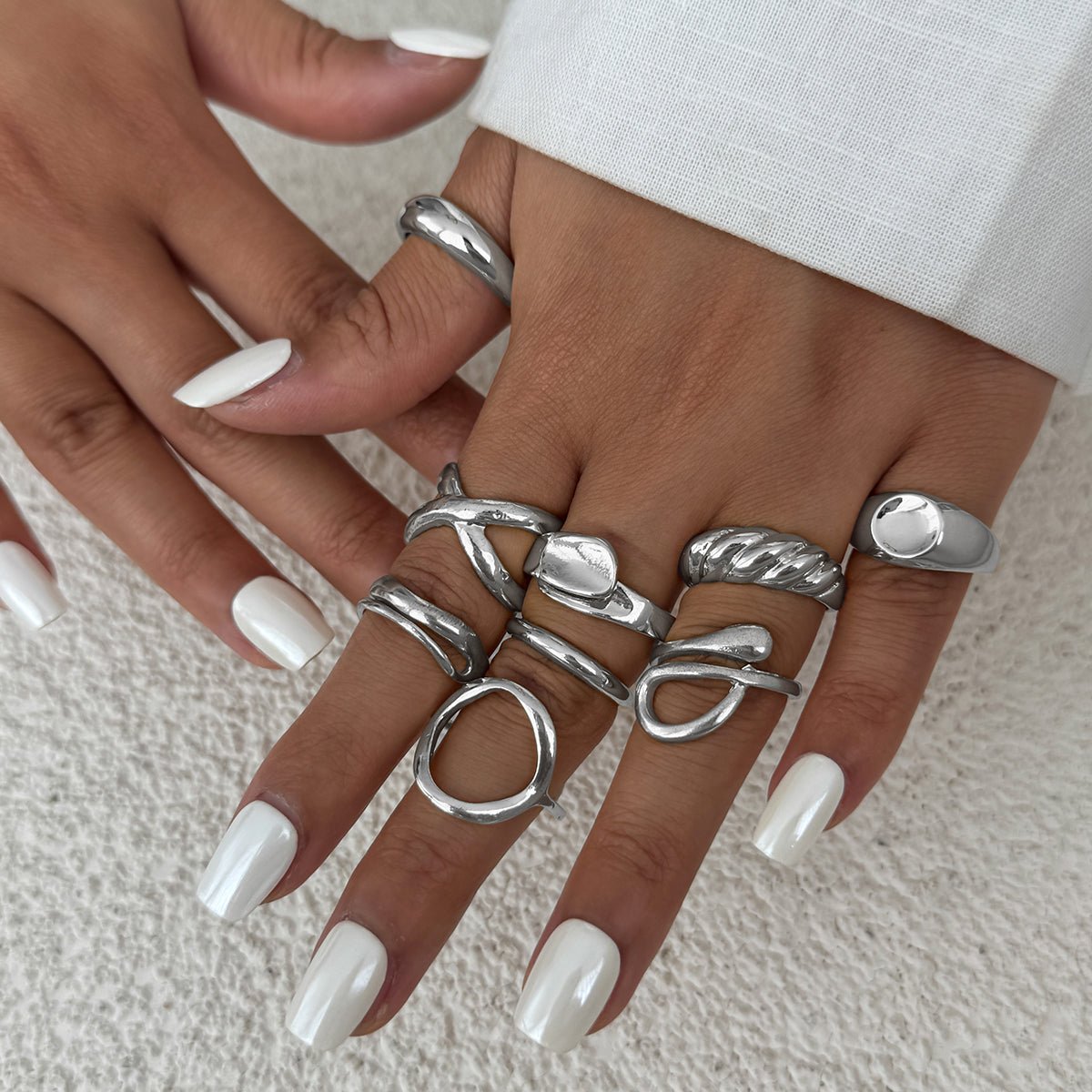 9 Pcs Gold Silver Tone Hollow Waterdrop Cross Twisted Ring Set - ArtGalleryZen