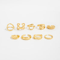 Thumbnail for 9 Pcs Gold Silver Tone Hollow Waterdrop Cross Twisted Ring Set - ArtGalleryZen