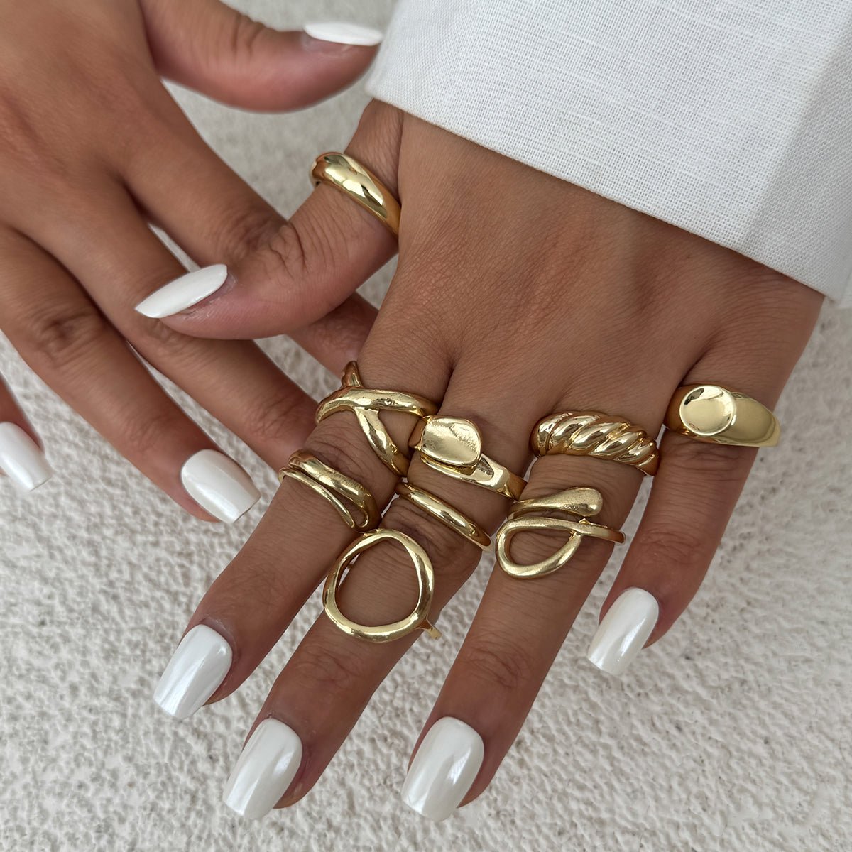 9 Pcs Gold Silver Tone Hollow Waterdrop Cross Twisted Ring Set - ArtGalleryZen