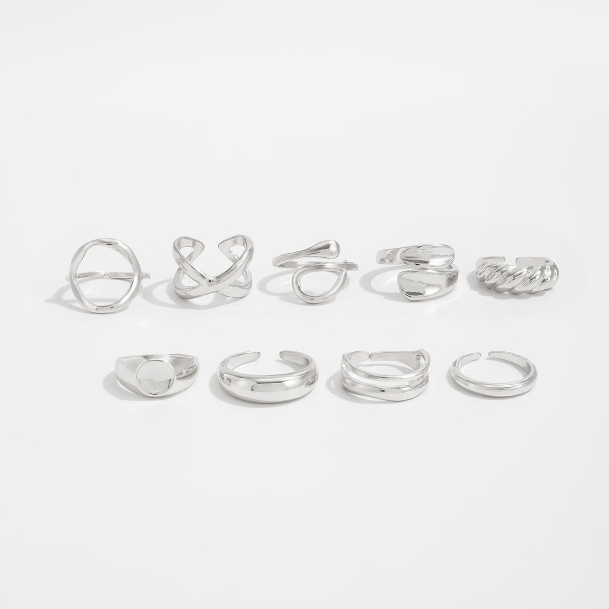 9 Pcs Gold Silver Tone Hollow Waterdrop Cross Twisted Ring Set - ArtGalleryZen