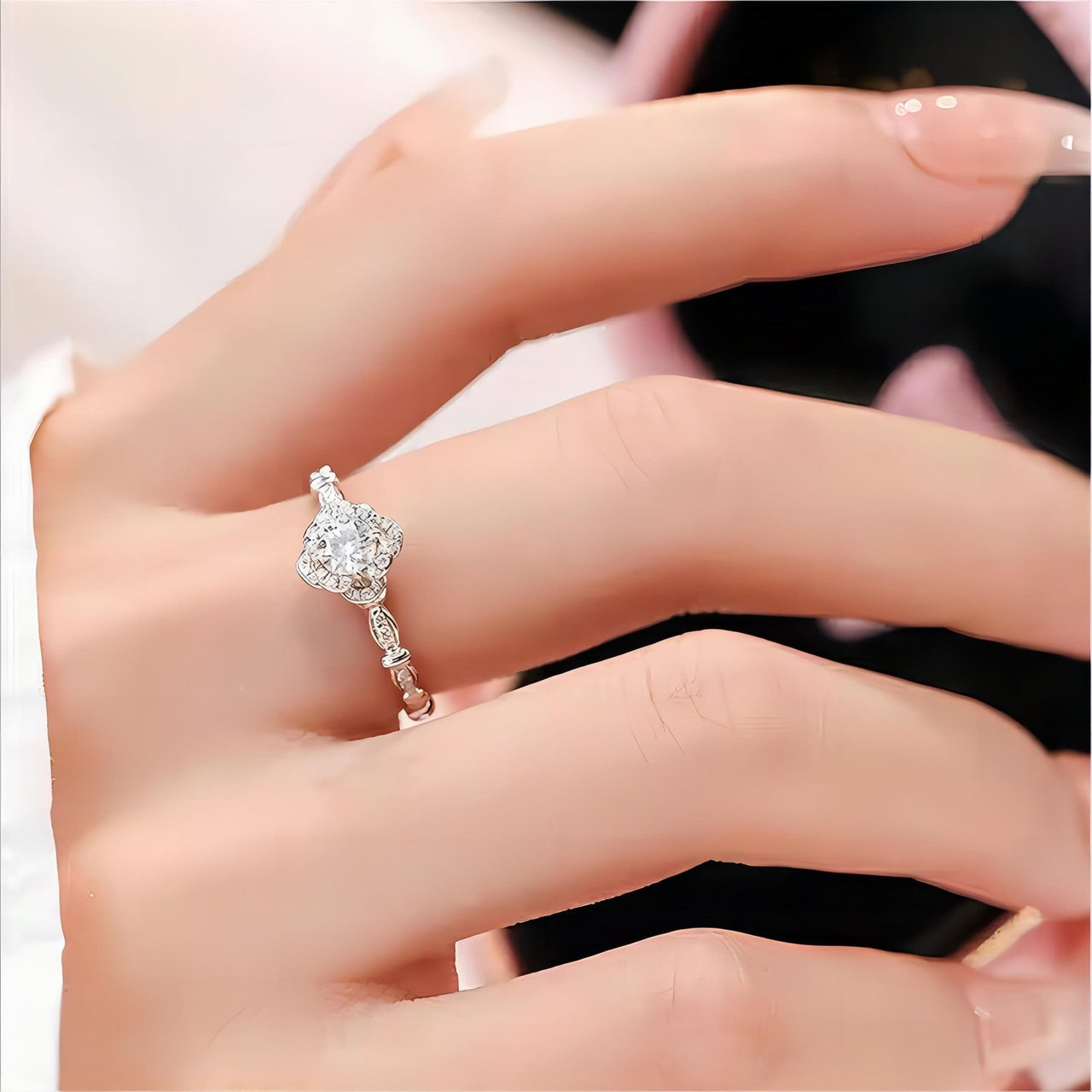 925 Sterling Silver Floral Moissanite Diamond Ring - ArtGalleryZen