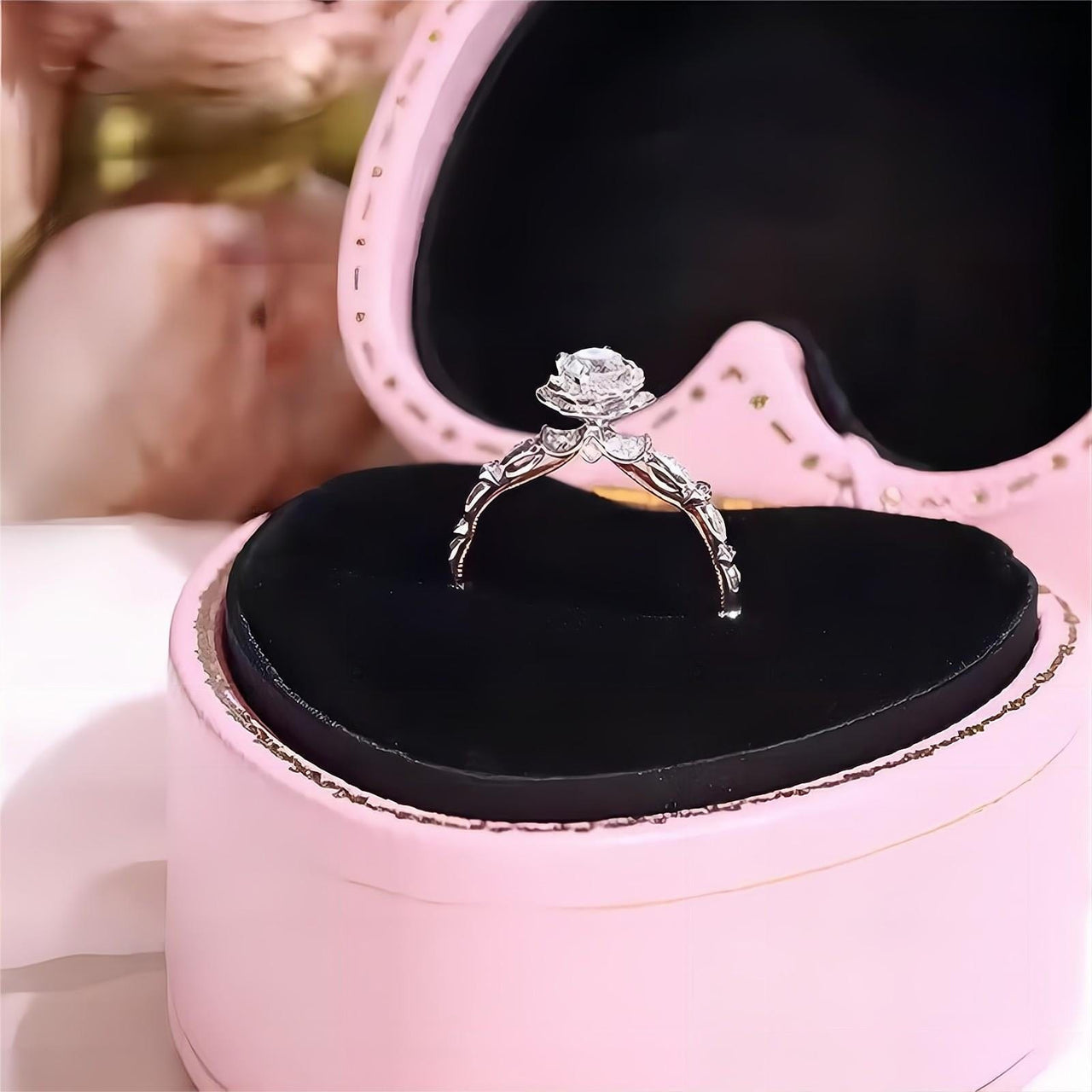 925 Sterling Silver Floral Moissanite Diamond Ring - ArtGalleryZen