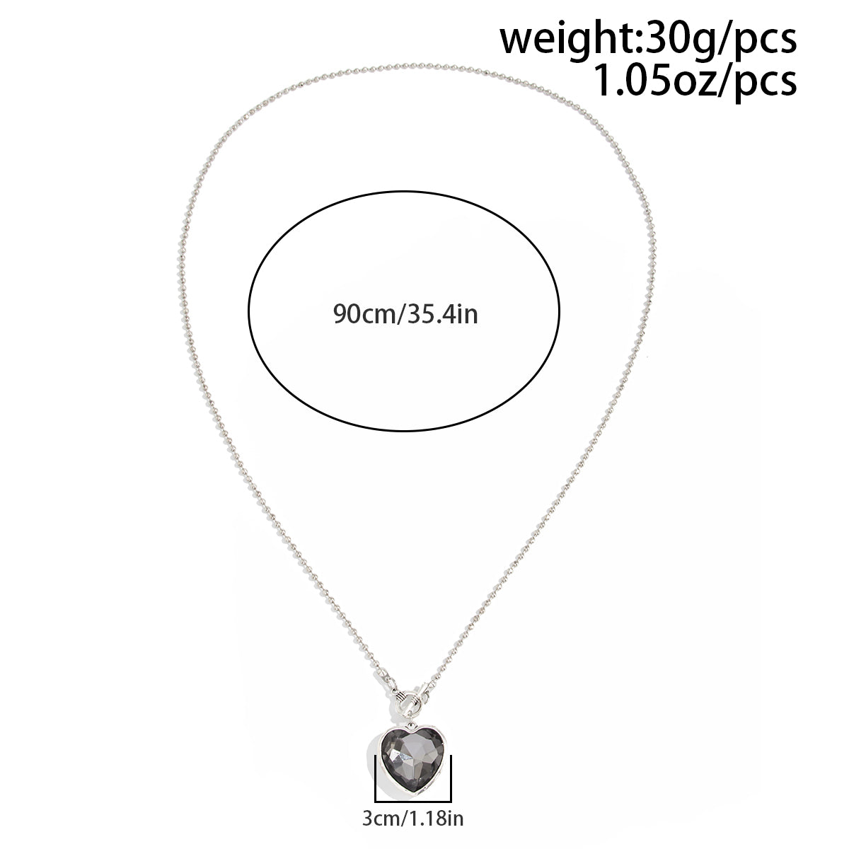 Trendy Toggle Clasp Rhinestone Heart Pendant Long Chain Necklace