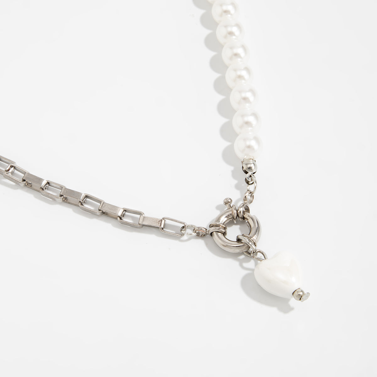 Elegant Heart Ceramics Pendant Pearl Chain Necklace