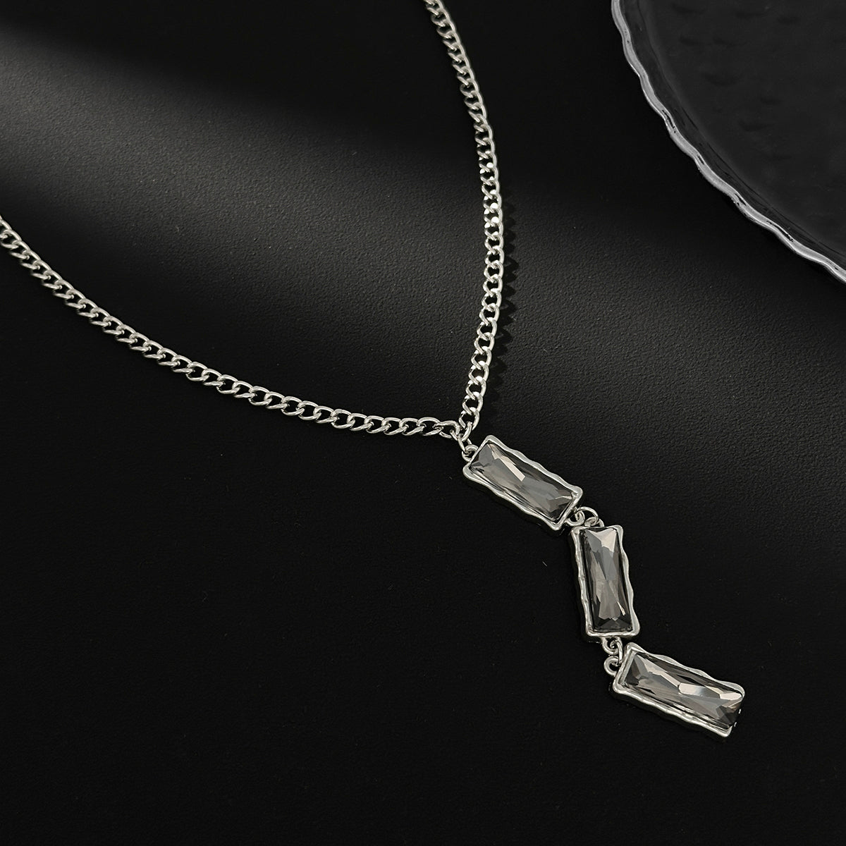 Minimalist Rhinestone Charm Curb Chain Y Necklace