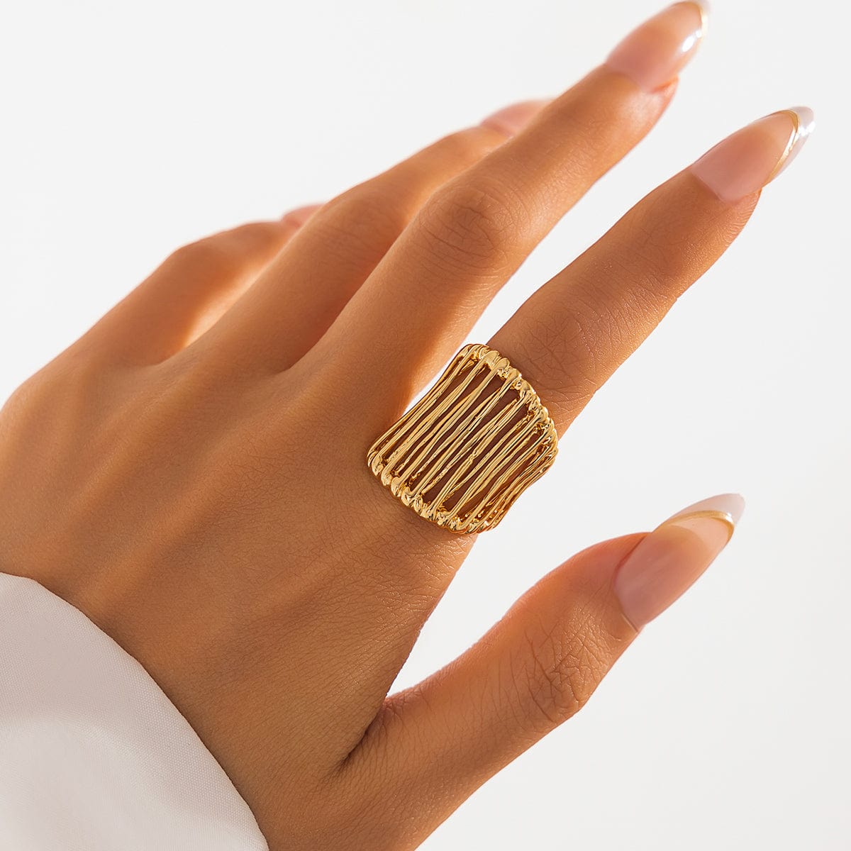 Abstract Chunky Gold Silver Plated Cage Ring - ArtGalleryZen
