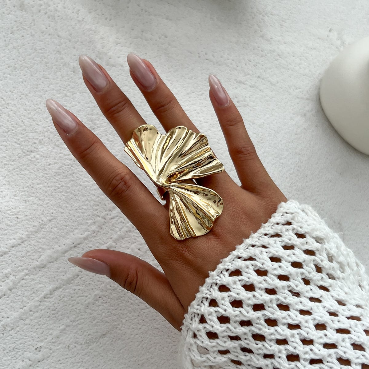 Abstract Chunky Lotus Leaf Ring - ArtGalleryZen