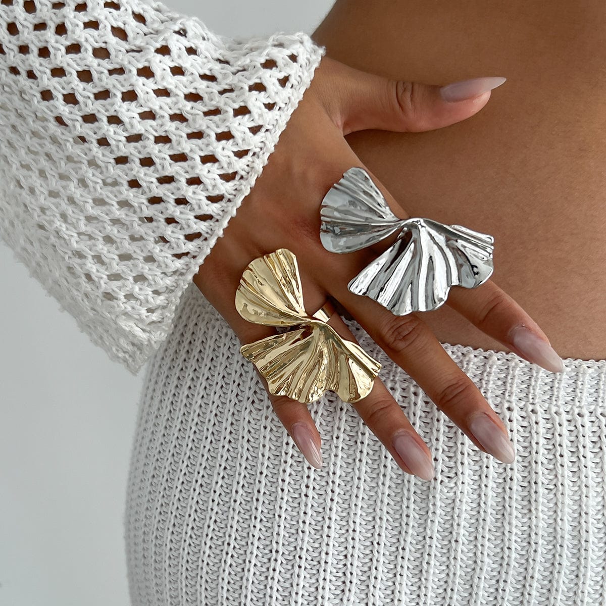 Abstract Chunky Lotus Leaf Ring - ArtGalleryZen