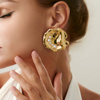 Thumbnail for Abstract Chunky Pearl Inlaid Shell Earrings - ArtGalleryZen