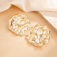 Thumbnail for Abstract Chunky Pearl Inlaid Shell Earrings - ArtGalleryZen