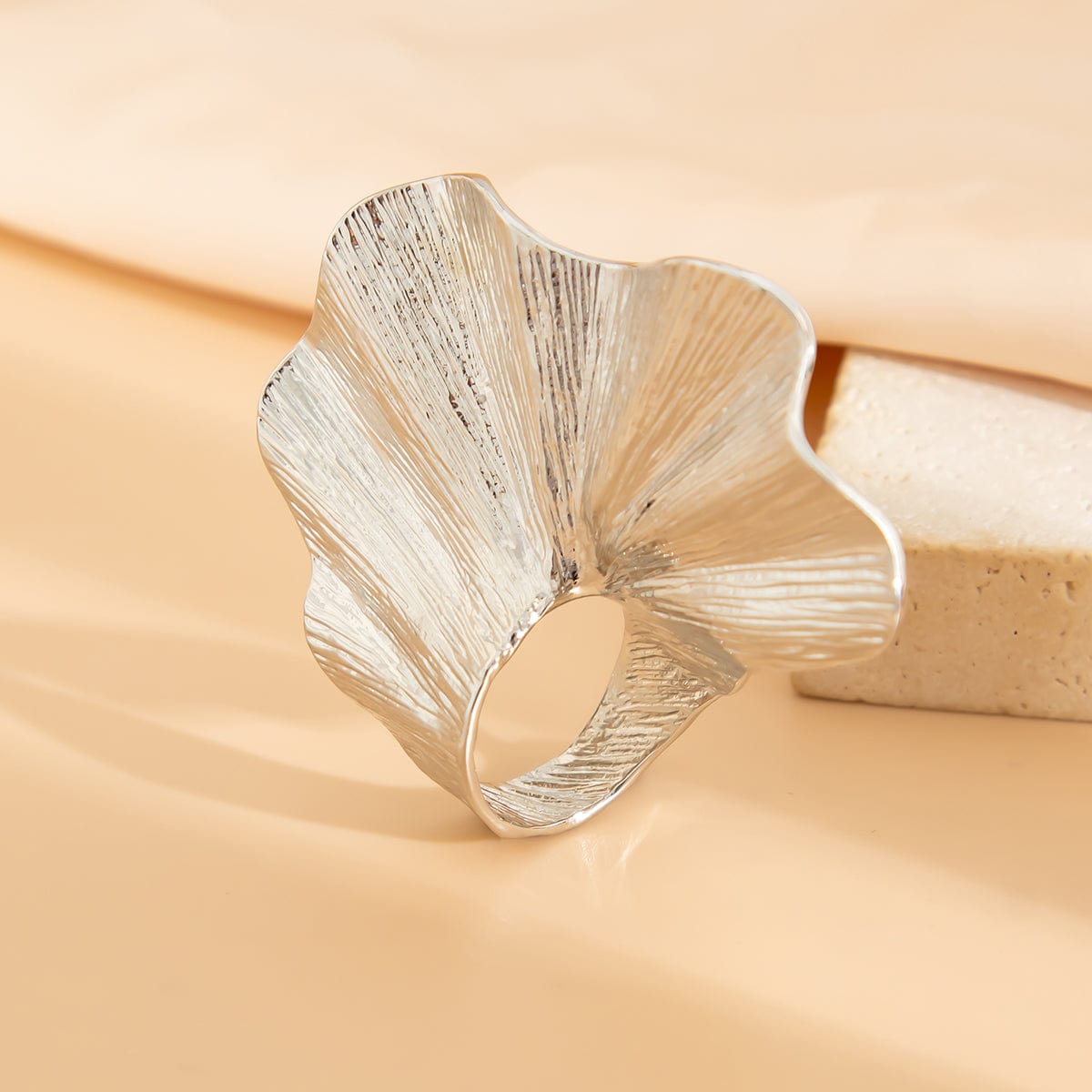 Abstract Chunky Textured Lotus Leaf Ring - ArtGalleryZen