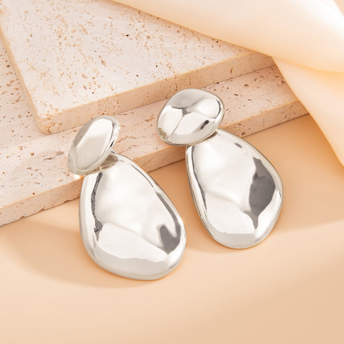 Abstract Glossy Duo Waterdrop Stud Earrings - ArtGalleryZen