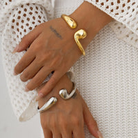 Thumbnail for Abstract Gold Silver Tone Asymmetric Waterdrop Bangle Bracelet - ArtGalleryZen