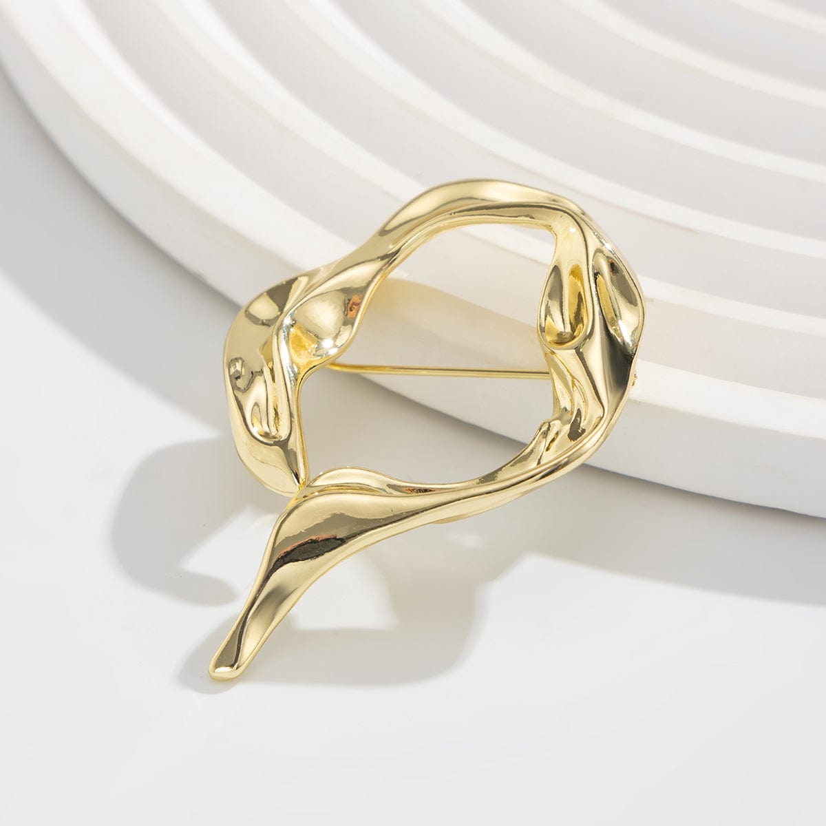 Abstract Gold Silver Tone Flow Water Pin Brooch - ArtGalleryZen