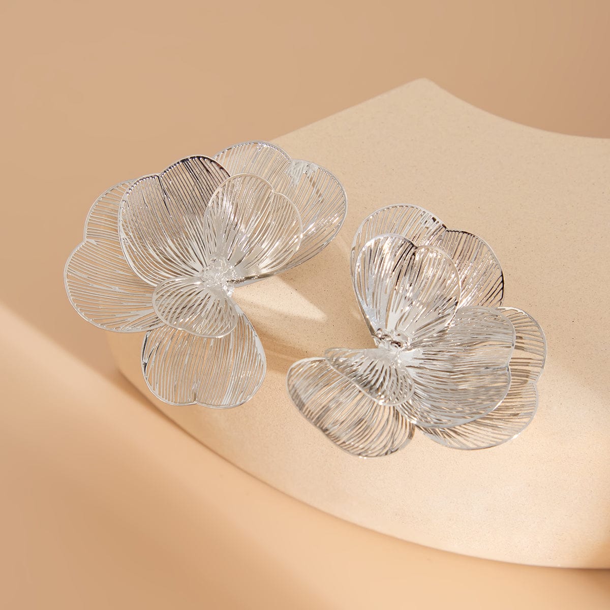 Abstract Gold Silver Tone Hollow Ginkgo Leaf Earrings - ArtGalleryZen