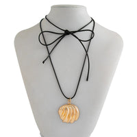Thumbnail for Abstract Metallic Shell Pendant Wax Cord String Necklace - ArtGalleryZen