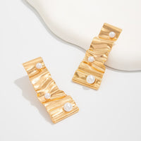 Thumbnail for Abstract Pleated Ribbon Pearl Stud Earrings - ArtGalleryZen