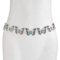 Thumbnail for Antique Gold Silver Plated Turquoise Inlaid Butterfly Waist Chain - ArtGalleryZen