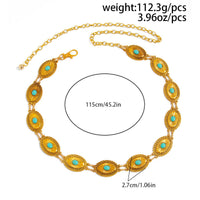 Thumbnail for Antique Gold Silver Plated Turquoise Inlaid Floral Oval Disk Waist Chain - ArtGalleryZen