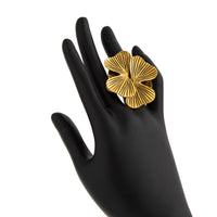 Thumbnail for Antique Gold Silver Tone Chunky Textured Flower Ring - ArtGalleryZen