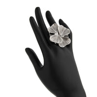 Thumbnail for Antique Gold Silver Tone Chunky Textured Flower Ring - ArtGalleryZen