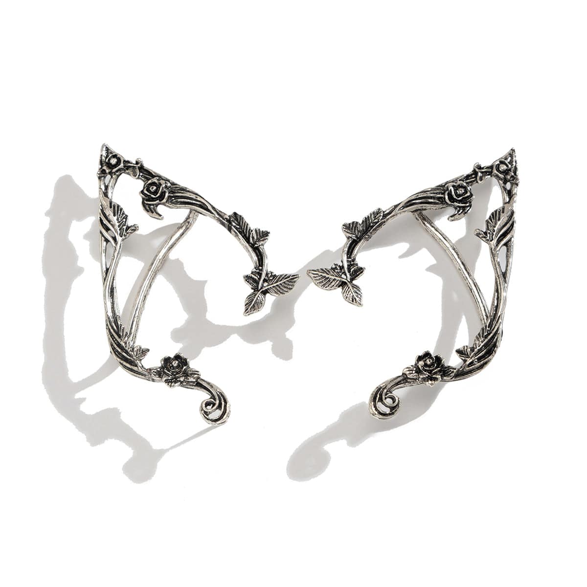Antique Gold Silver Tone Floral Leaf Ear Cuff Climber Crawler Wrap Earrings - ArtGalleryZen