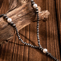 Thumbnail for Antique Silver Pearl Beaded Long Chain Y Necklace - ArtGalleryZen