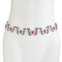 Thumbnail for Antique Silver Plated Red Turquoise Inlaid Butterfly Waist Chain - ArtGalleryZen