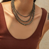 Thumbnail for Antique Silver Tone 3pcs Beaded Chain Stackable Necklace Set - ArtGalleryZen