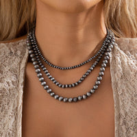 Thumbnail for Antique Silver Tone 3pcs Beaded Chain Stackable Necklace Set - ArtGalleryZen