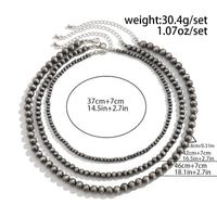 Thumbnail for Antique Silver Tone 3pcs Beaded Chain Stackable Necklace Set - ArtGalleryZen