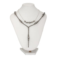 Thumbnail for Antique Silver Tone Layered Beaded Chain Y Necklace Set - ArtGalleryZen
