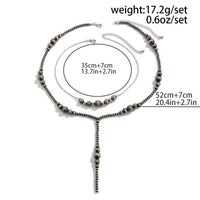 Thumbnail for Antique Silver Tone Layered Beaded Chain Y Necklace Set - ArtGalleryZen