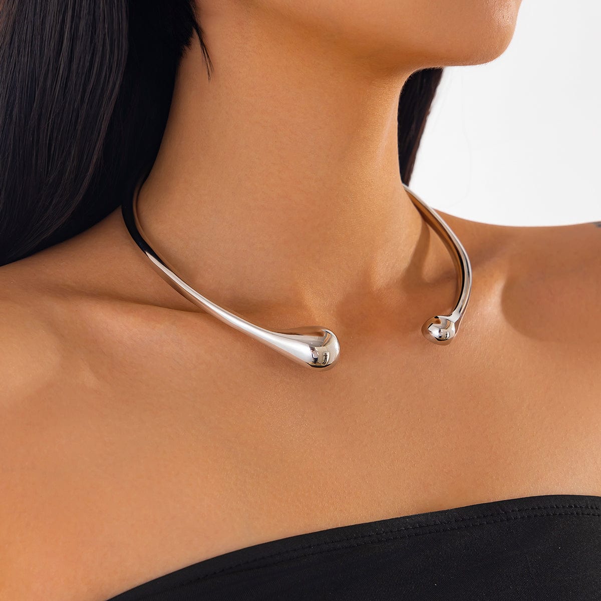 Asymmetric Gold Silver Tone Waterdrop Collar Necklace - ArtGalleryZen