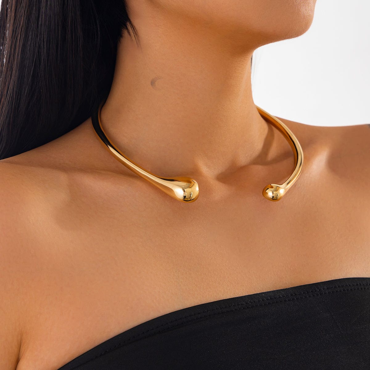Asymmetric Gold Silver Tone Waterdrop Collar Necklace - ArtGalleryZen