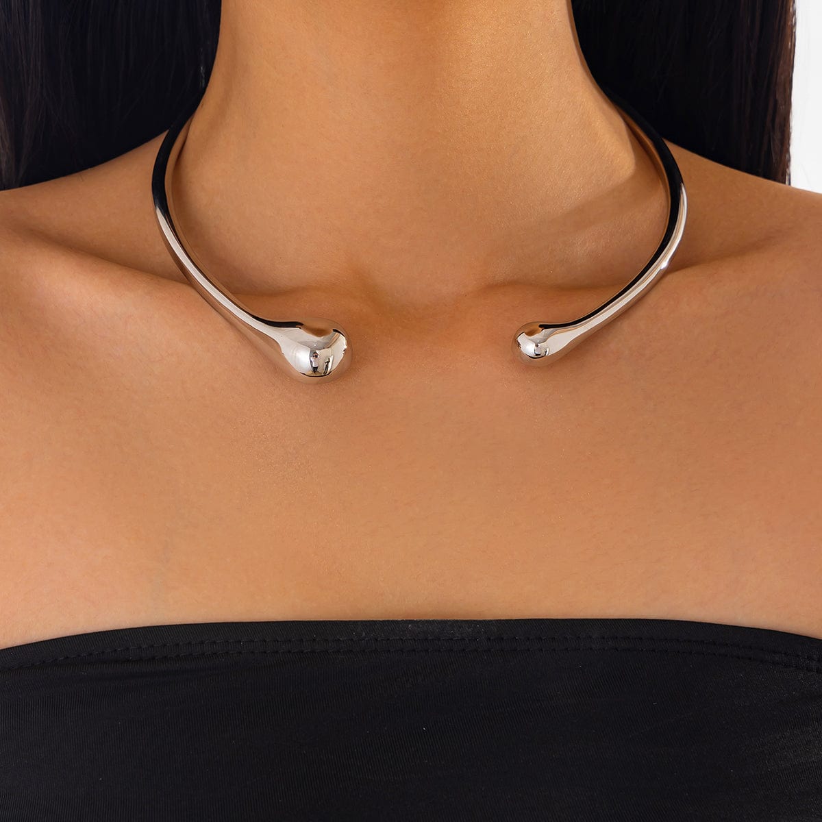 Asymmetric Gold Silver Tone Waterdrop Collar Necklace - ArtGalleryZen