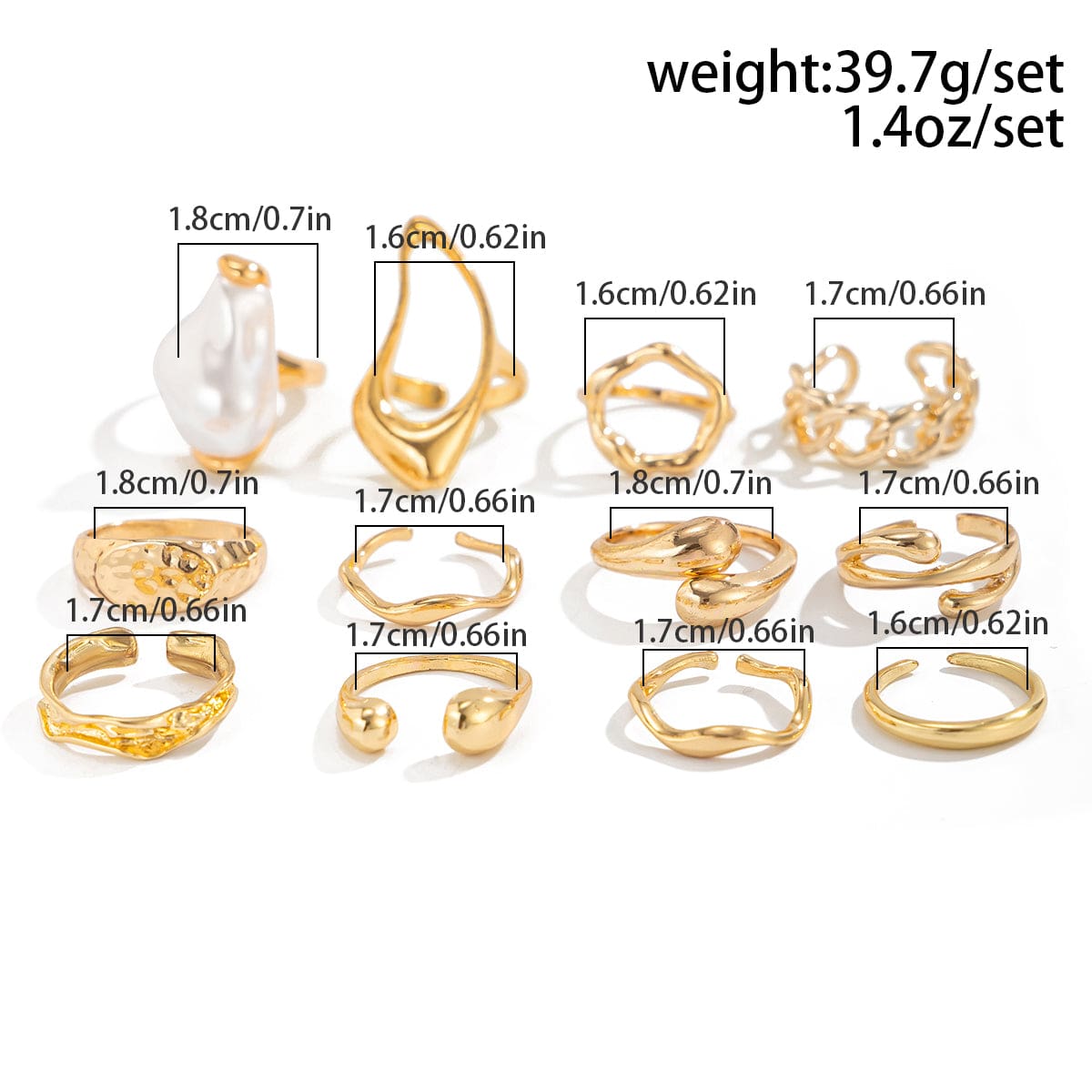 Baroque 12pcs Irregular Pearl Hoop Curved Ring Set - ArtGalleryZen