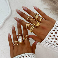 Thumbnail for Baroque 12pcs Irregular Pearl Hoop Curved Ring Set - ArtGalleryZen