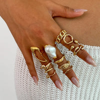 Thumbnail for Baroque 12pcs Irregular Pearl Hoop Curved Ring Set - ArtGalleryZen