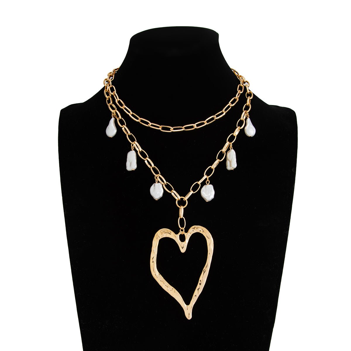 Baroque 2pcs Irregular Pearl Chunky Heart Pendant Cable Chain Necklace Set - ArtGalleryZen