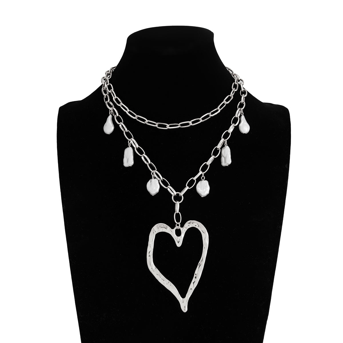 Baroque 2pcs Irregular Pearl Chunky Heart Pendant Cable Chain Necklace Set - ArtGalleryZen