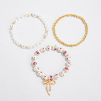 Thumbnail for Baroque 3pcs Bowknot Pendant Pearl Floral Acrylic Beaded Bracelet Set - ArtGalleryZen