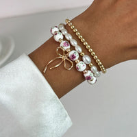 Thumbnail for Baroque 3pcs Bowknot Pendant Pearl Floral Acrylic Beaded Bracelet Set - ArtGalleryZen
