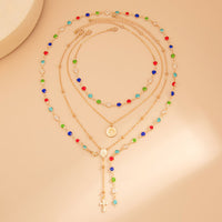 Thumbnail for Baroque 4pcs Cross Round Disk Pendant Crystal Chain Y Necklace Set - ArtGalleryZen